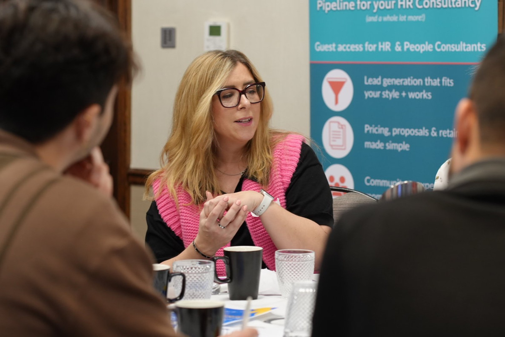 Lorna sharing advice with HR consultants at a roundtable